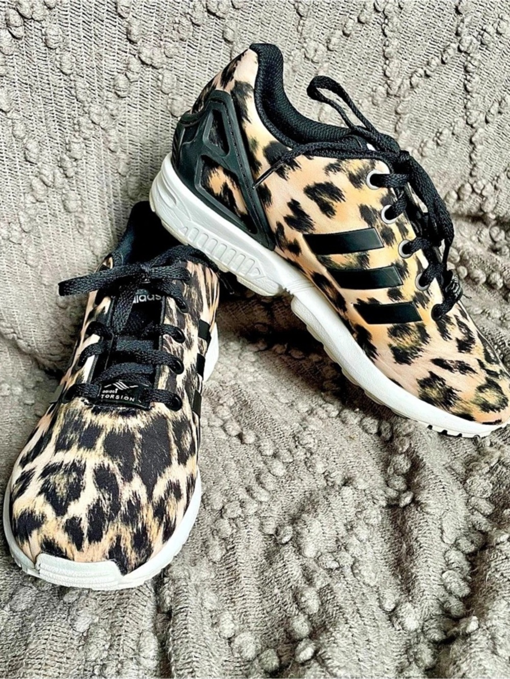 adidas Originals ZX Flux Leopard Animal Print Cheetah Black Torsion Sz 6
